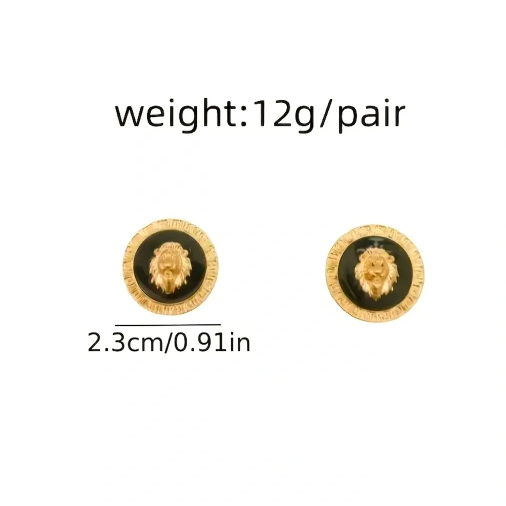 EARRINGS: Hot Pink & Gold Tone Lion Head Stud Zinc Alloy Earrings, NIP